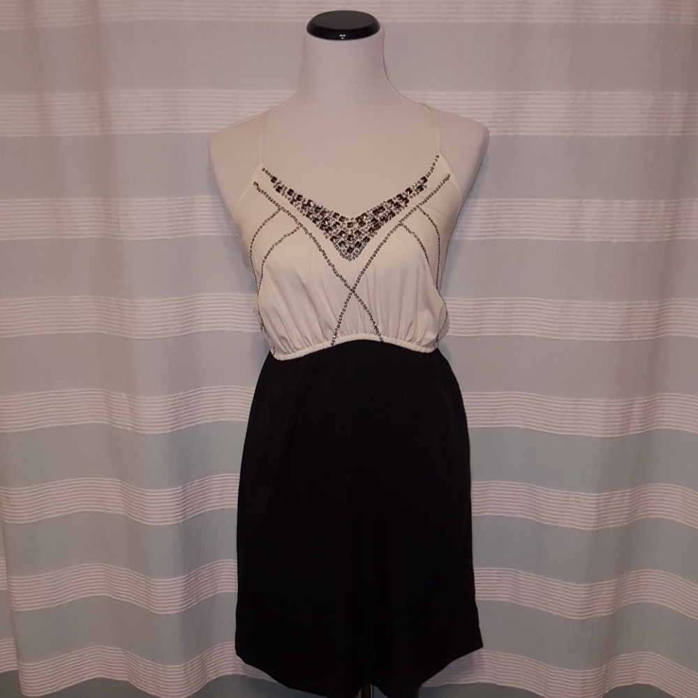 Black and cream dress with beaded details